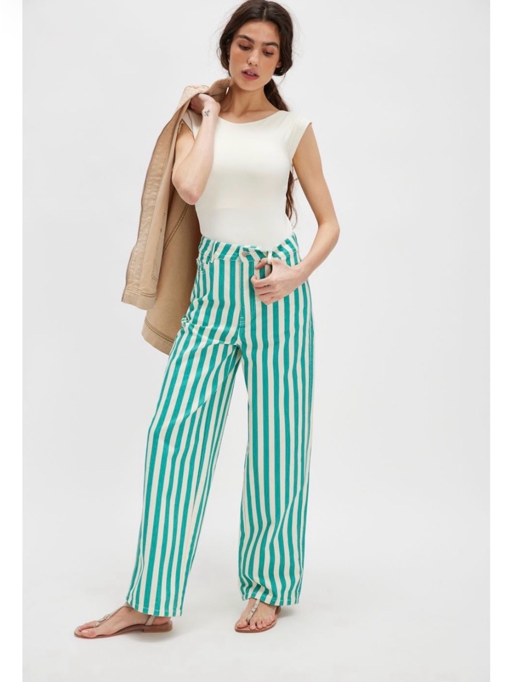 Free People Striped Wide-Leg Pants